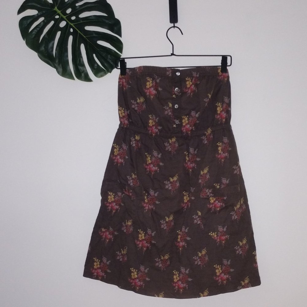 Aerie Strapless Gray Floral Dress Size M